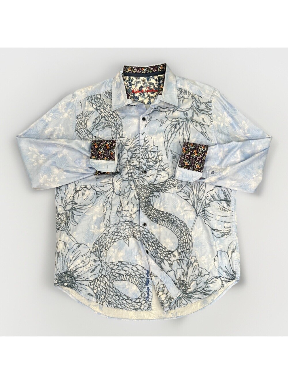 Robert Graham Burns Snake Dragon Classic Fit Light Blue (Size Large) - Picture 2 of 14